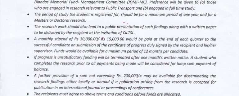 John Diandas Scholarship for Public Transport 2018-2019